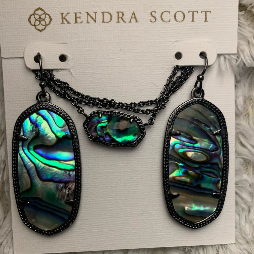 Kendra Scott abalone gunmetal earrings & necklace